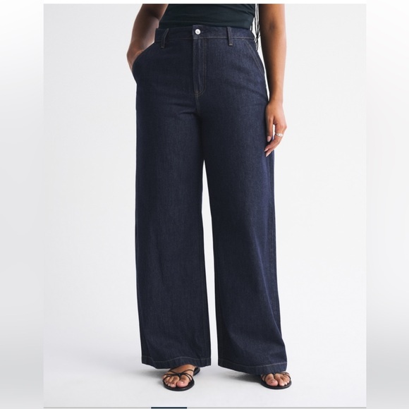 Women's Dark Blue Wide-Leg Jeans - Picture 1 of 3